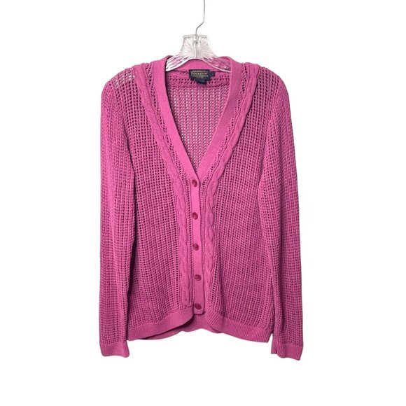Pendleton Women's Pink Open Cable Knit Button-Front Cardigan Sweater Size Large - Picture 1 of 5